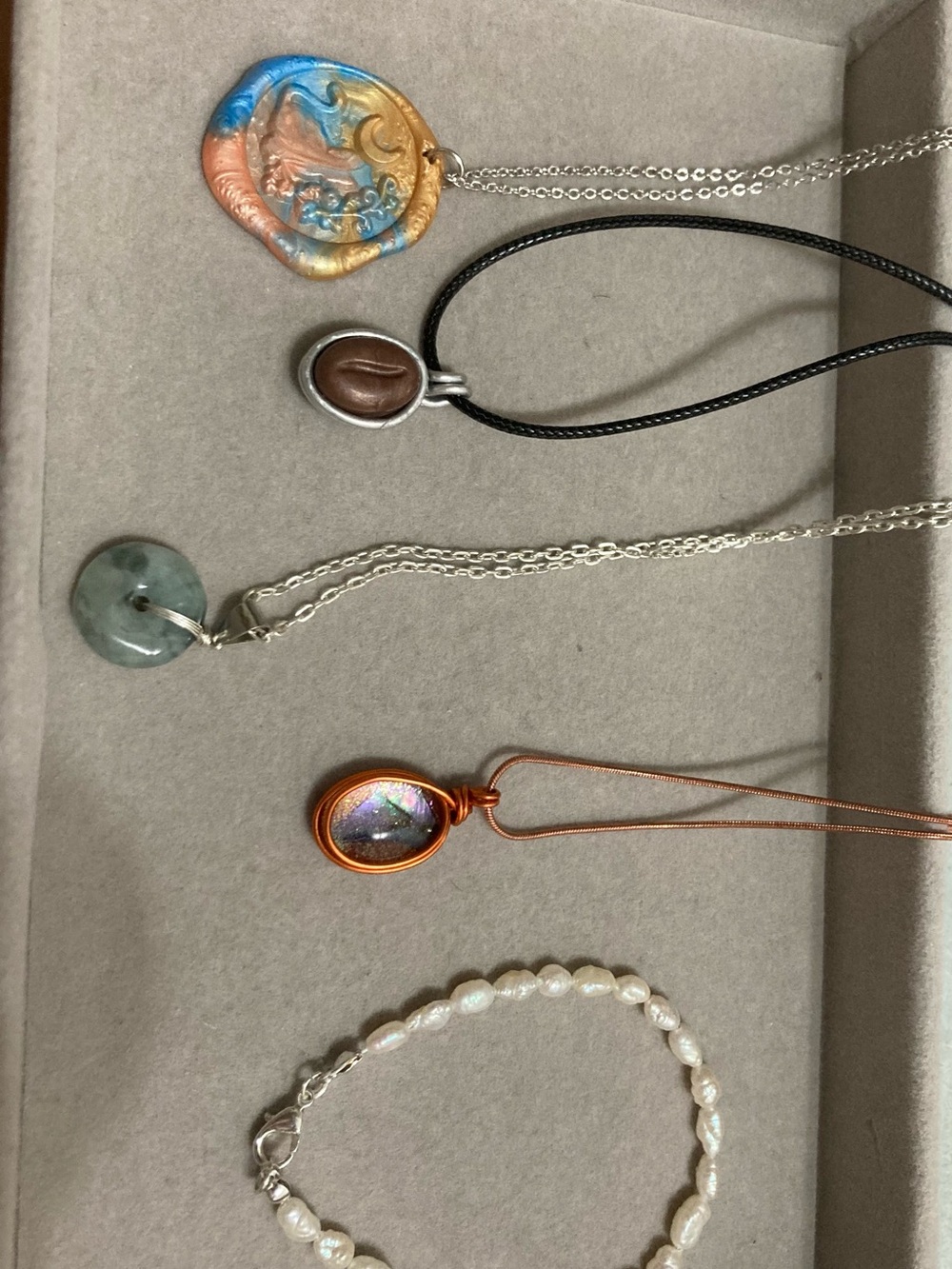Pendant Necklace lot - Artisan Blue Gold Coral Wax Seal, jadeite, and freshwater